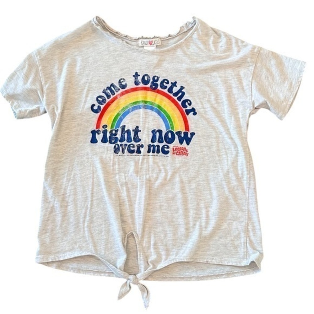 Kandy Kiss Beatles Come together girls rainbow band shirt top XL short sleeve